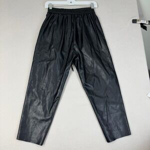 Molly Bracken Premium Black Faux Leather fleece lined Drawstring Pants Small NEW